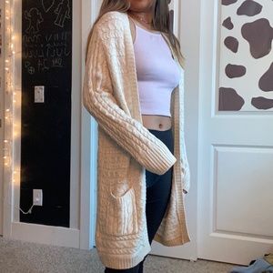 Cream-colored long cardigan